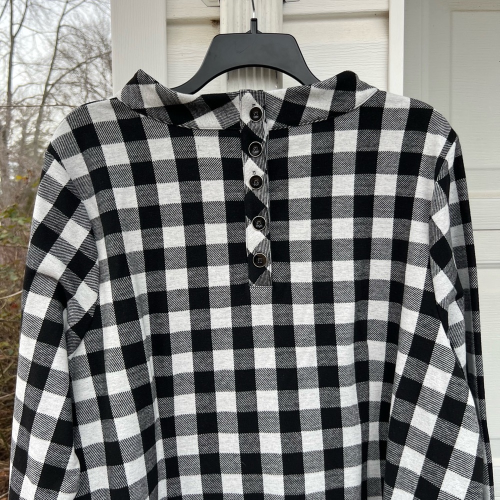 NWT Talbots Pretty Black White Check High Neck Button Back Long Sleeve Dress - Picture 6 of 6